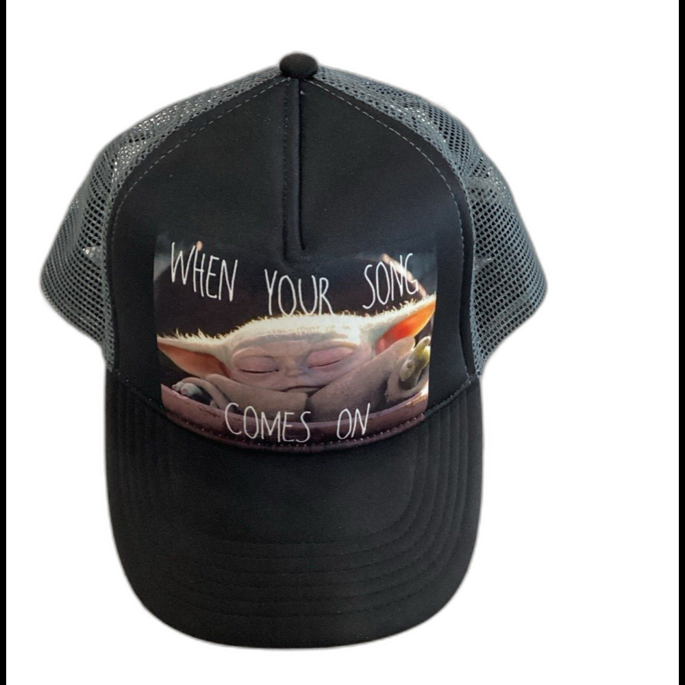 Star Wars Cap Hat Unisex Snapback Black Baby Yoda Graphic Foam Front Truckers